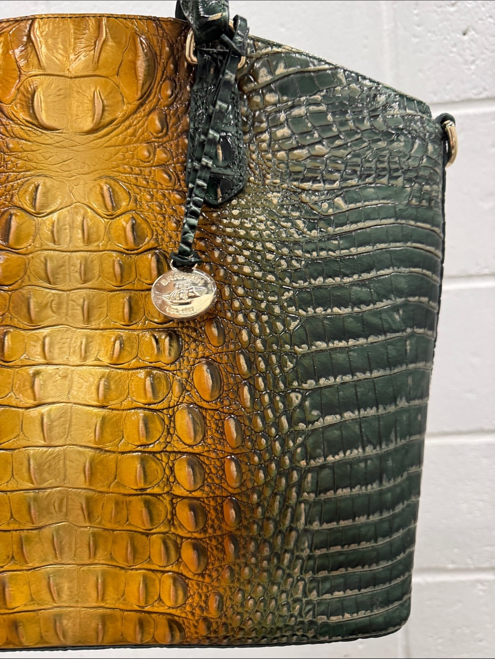 Brahmin Duxbury Bayleaf Ombré Green and Amber Croc-Embossed Leather Satchel - Picture 3 of 12